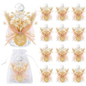 12 Set Holy Water Bottles Catholic Bulk Glass Baptism Favors for Guests Christian Water Container with Floral Organza Bags Bow for Holy Communion Gifts Church Wedding Baptism Decor (Pink, 12)