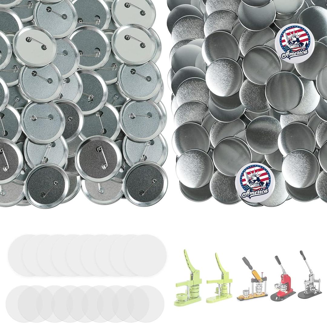 200 Sets Button Maker Supplies, 58mm / 2.28 inch Button Supplies Buttons Parts, (Approx. 2.25 inch) Metal Blank Badge Parts with Blank Paper for Buttons Maker Machine Pin Maker Press