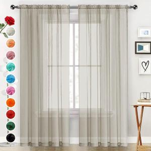 SpaceDresser Basic Rod Pocket Sheer Voile Window Curtain Panels Ancient Grey 1 Pair 2 Panels 52 Width 84 Inch Long for Kitchen Bedroom Children Living Room YardAncient Grey, 52W x 84L