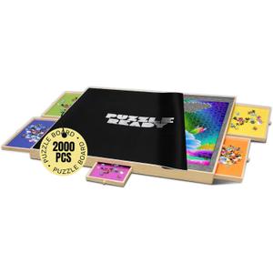 Puzzle Ready Large 2000-Piece Puzzle Board - 41" x 32" Puzzle Table with 5 Colorful Drawers, Cover Mat, Felt Workspace & Carrying Handle  Ideal Game Table for Adults & Children (2000+ Pieces (with 5 Drawers))