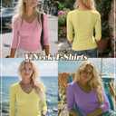 Ficerd 3 Pack Women's 3/4 Sleeve Cotton T Shirts Layer, Medium, 3-Color