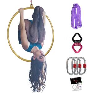 PRIOR FITNESS Aerial Hoop Set, Professional Circus Fitness Equipment with Complete Rigging Hardware Kit, Acrobatics Hanging Rings for Home, Yoga Dance Sling Kit (Hoop Dia:95cm-Tube Dia:32mm, Pink)