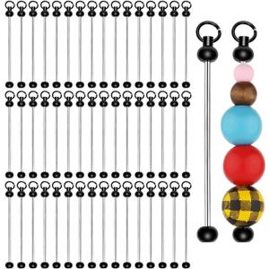 50pcs Blank Beadable Keychain Bars, Metal DIY Focal Bead Keychain Easy to Detachable Beaded Key Chain Making Accessories for Craft Item Project Pendant Kit Supplies (Black)