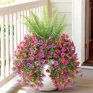 INQCMY Artificial Fake Hanging Flowers with Fake Fern for Outdoors UV Resistant Artificial Plants Spring Decor Look Real Faux Flowers for Outside Home Planter Porch Patio Decor