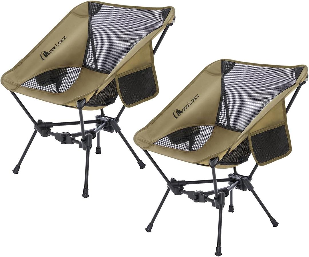 MOON LENCE Portable Camping Chair Backpacking Chair - The 4th Generation Ultralight Folding Chair - Compact, Lightweight Foldable Chairs for Hiking Mountaineering, Beach (Khaki-2 Pack)