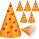 Epakh 30 Pcs Anime Theme Birthday Party Hats Decorations Orange and Red Stars Paper Cone Hats for Anime Birthday Party Favor Supplies