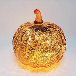 Mercury Glass Pumpkin Light with Timer, with 10 Fairy Lights Inside, Battery Operated Led Pumpkin Lamp, Ideal for Halloween Fall Decoration, Thanksgiving Rustic Decor, Xmas Dcor (Gold)