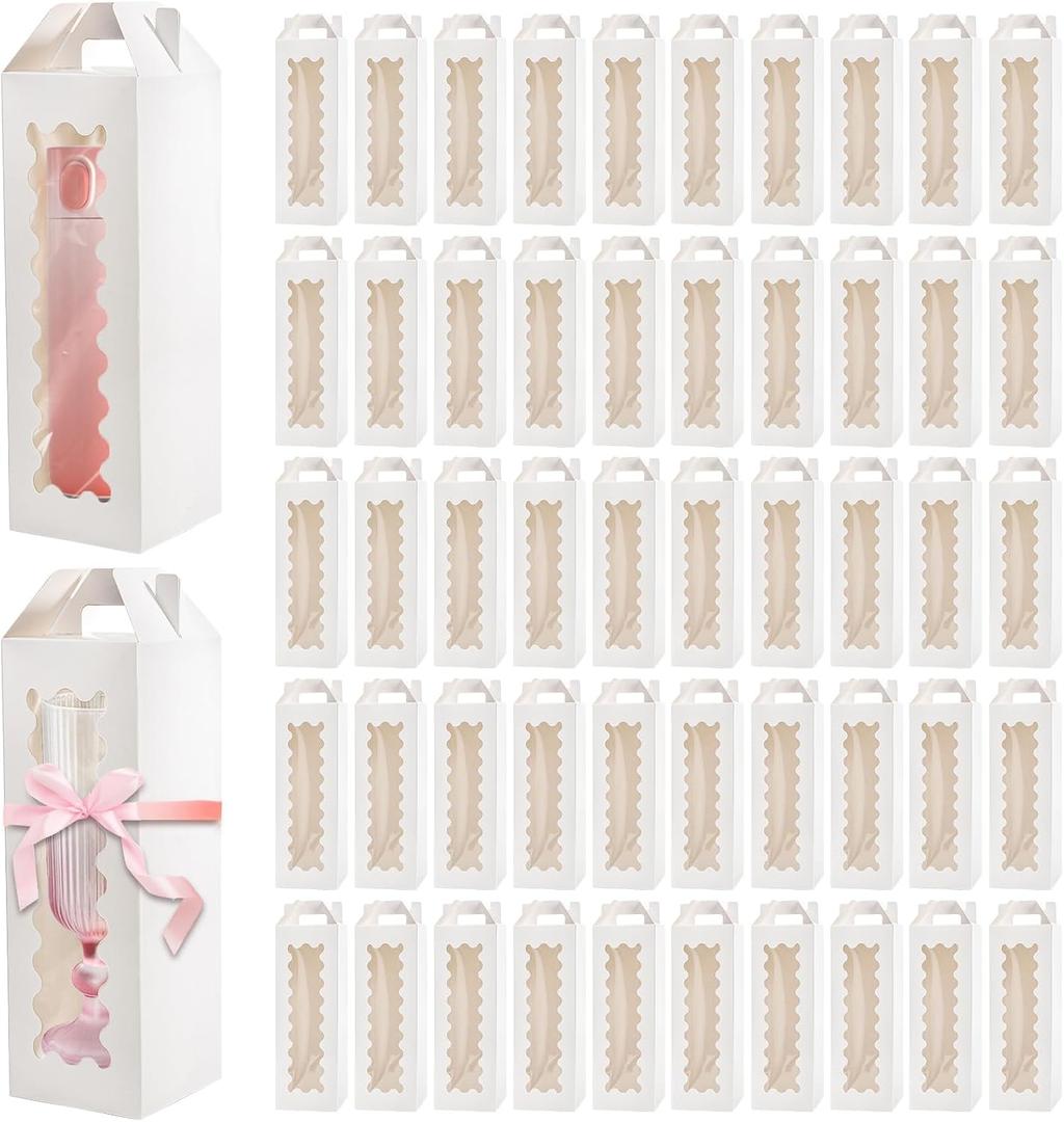 Tlence 50 Pack Gift Box for Sublimation, Transparent Tumbler Wrapping Boxes, Glass Packaging Exhibition Box with Handle, Heat Press Blank Boxes for 20oz/30oz Wine Bottle Cup Jars, Birthday Presents