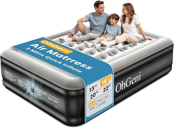 OhGeni Air Mattress Queen with Built in Pump, 18" Raised Blow up Bed, 800lb
Inflatable Mattress, Advanced Coil-Beam Support, 3 Mins Inflation, 40% Thicker PVC, Waterproof