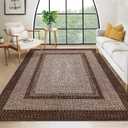 RUGSREAL Large Bedroom Rug 6x9 Machine Washable Area Rug Braided Print Boho Accent Carpet Throw Floor Cover Farmhouse Rustic Rug Geometric Bordered Braided Carpet for Living Room Home Office, Brown
