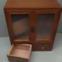 Rustic Vintage Mini Pine Counter Top Cabinet - 12" L x 4.7" W x 14" H with 2 Doors & 2 Drawers, Antique Apothecary Spice Cabinet for Kitchen, Bathroom, Office Organization & Storage(Brown)