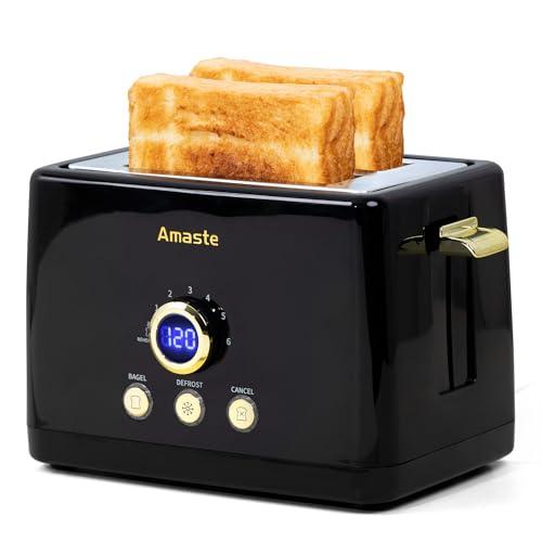 2 Slice Toaster, Retro Bread Toaster with LED Display, Extra Wide Slots Toasters with 6 Bread Shade Settings, Bagel, Cancel, Defrost Function, Stainless Steel with High Lift Lever, Removal Crumb Tray