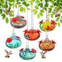 kanpura 6 PCS Hummingbird Feeders for Outdoors Hand Blown Glass Hummingbird Feeder with 2 Flower Feeding Ports Never Fade, Gardening Gifts for Woman Man