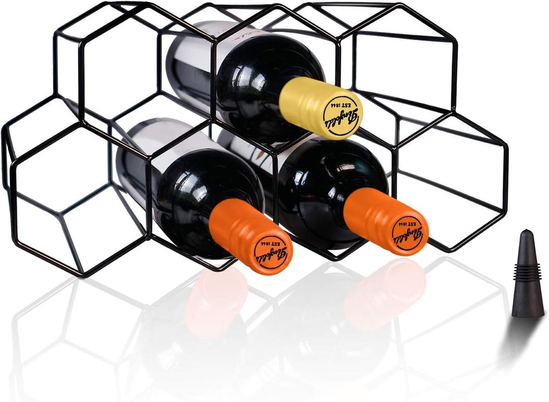 Countertop & Freestanding Floor Wine Rack - Small, Metal, Table Top, Kitchen Wine Bottle Holder