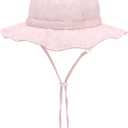 FUOTIA UPF 50+ Baby Girl Sun Hat Breathable & Adjustable Toddler Bucket Hat | 100% Quick-Dry Polyester, Cotton Sweatband, with Chin Straps, Cute Strawberry & Dinosaur Prints, Ideal for Beach & Swim (Pink)