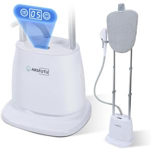 Professional Full-Size Garment Steamer 1500W Steamer for Clothes Standing 30s Fast Heat-up with LCD Display, Adjustable Ironing Board, Telescopic Double Rod, Fabric Brush (White)