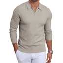 Lexiart Mens Knit Polo Long Sleeve Textured Collared Quarter Zip Sweater Slim Fit Casual Pullover Khaki (Brown, XL)