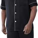 WDIRARA Men's Satin Pajamas Short Sleeve Button Up Top and Shorts Pj Lounge Set (5X-Large, Black)