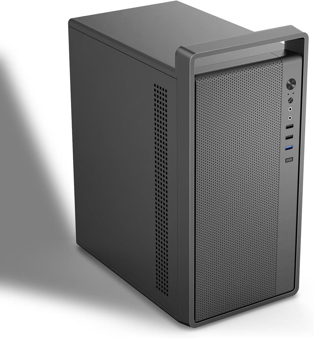 Micro-ATX PC Case with Handle | 0.7mm Steel Portable PC Case Fits max 260mm GPU & ATX PSU | Pre-Installed 120mm *1 Rear Fan | mini Tower Desktop Chassis for MATX/ITX, Black-M5