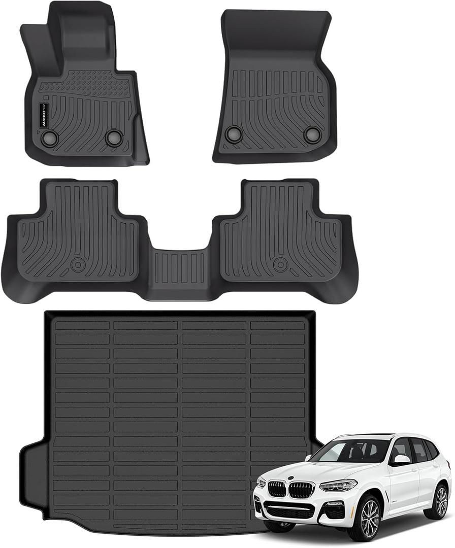 Auxko All Weather Floor Mats Cargo Mat Fit for BMW X3 2018-2024 TPE Liners Accessories for BMW X3 30i M40i X3M Car Mats (Not for X3 30e) Black