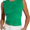 Ezbelle Women's Summer Tank Tops Ribbed Knit Ruffle Shirts Sleeveless Blouse Casual Clothes 2026 Green, Small