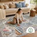 Washable 8x10 Area Rugs for Living Room: Soft Vintage Blue Rug