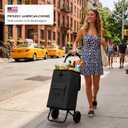 Shopping Cart, Super Loading Grocery Trolley, 220 lbs Capacity, Foldable Cart with Extra Large Black Shopping Bag Portable Grocery Utility Cart With Adjustable Bungee Cord