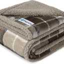 PetAmi Waterproof Dog Blanket for Medium Large XL Dog Puppy Cat Throw for Couch Cover Leakproof Protection, Sherpa Fleece, Reversible Soft Washable 80x60 Plaid Taupe