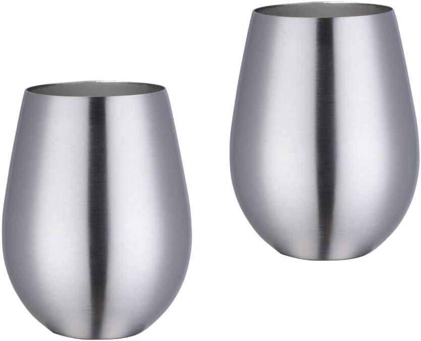 17 oz Stainless Steel Stemless Wine Glass, Outdoor Portable Wine Tumbler for the Pool, Camping,Cookouts, Travel-Set of 2 Metal Drinking Cups Father's Day, OktoberfestSilver