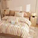 mixinni Vintage Striped Duvet Cover Set Twin, 3-Piece Washed Cotton Bedding Set - Soft, Breathable & Colorful Marble Stripe Pattern, All-Season Comforter Cover with Zipper-Twin Size