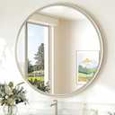 TokeShimi 30 Inch Brushed Nickel Mirror Round Tempered, Shatterproof Bathroom Vanity Mirror Circle, Metal Farmhouse Wall Mounted Mirror for Vanity, Entryway, Bedroom, Restroom, Living Room