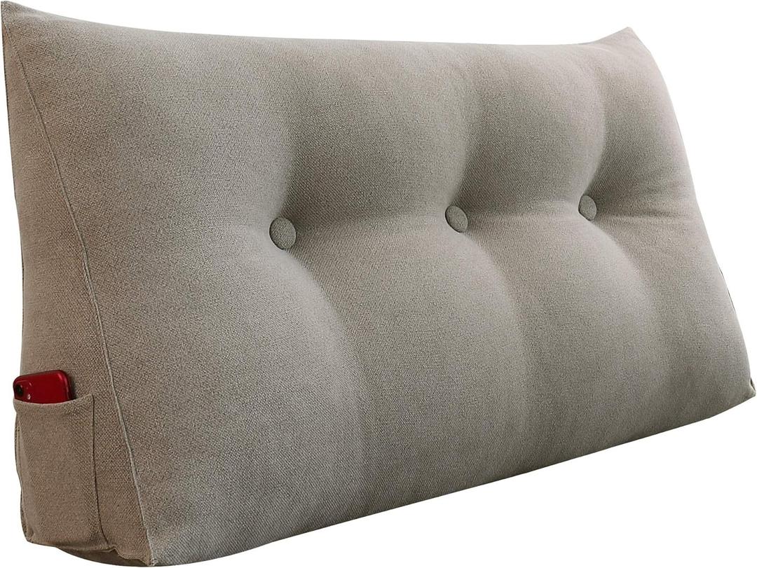 WOWMAX Wedge Body Positioners Pillow Triangular Reading Bedrest Throw Pillows Bolster Headboard Back Support Lumbar Cushion Pillow for Daybed with Removable Cover Linen Cotton Blend Dusty Taupe Twin