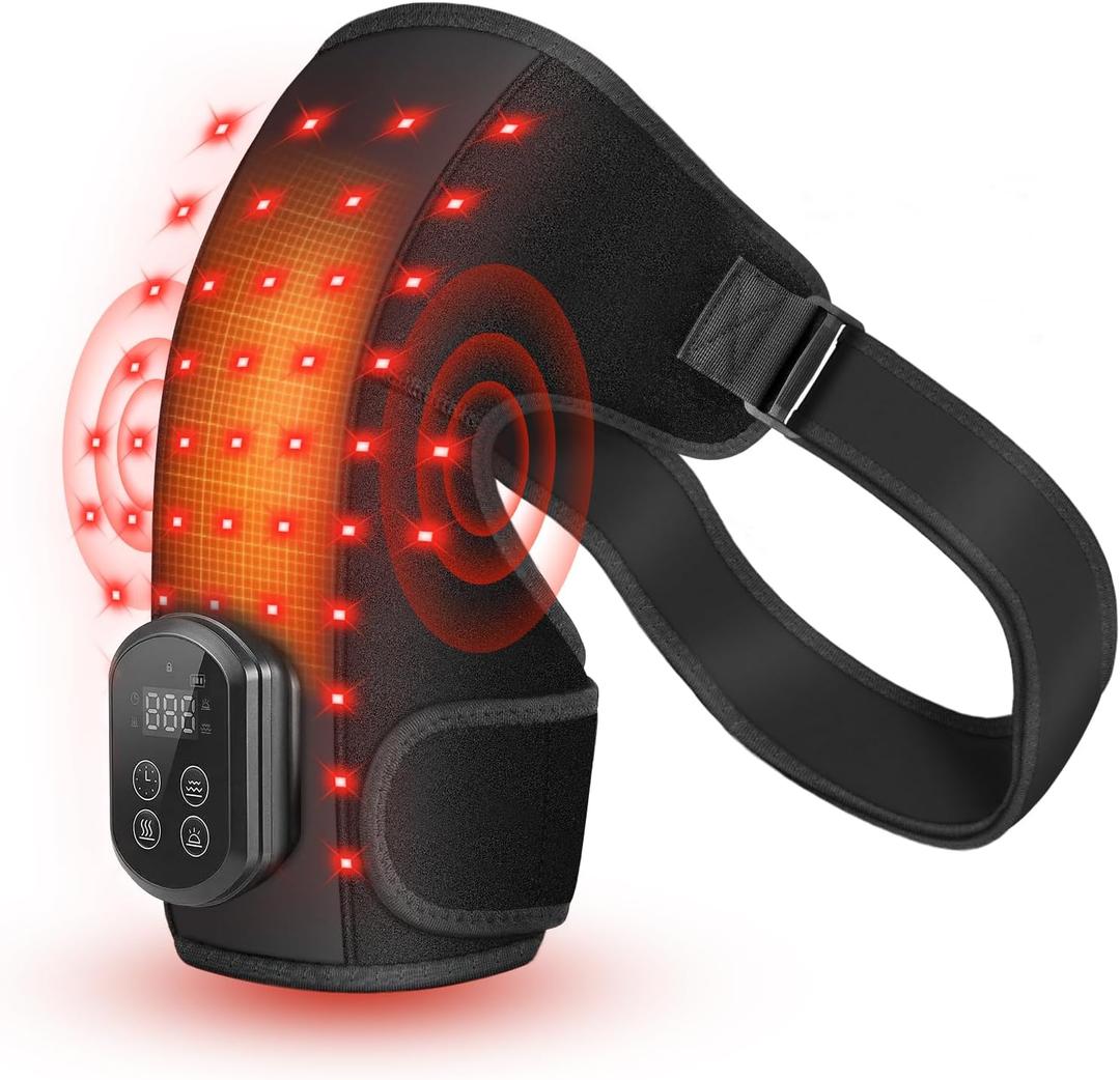 Cordless Red Light Therapy for Shoulder with Heat & Massage Vibration, Separate 5000mAh Portable Near-Infrared Light Therapy Wrap for Shoulder Discomfort, 3 Heat 4 Vibration Modes, 660nm & 850nm LEDs