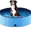 Jasonwell Foldable Dog Pet Bath Pool Collapsible Dog Pet Pool Bathing Tub Kiddie Pool Doggie Wading Pool for Puppy Medium Dogs Cats and Kids 39.5" Blue (Mdf Wood Blue)