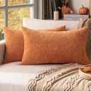 EMEMA Pillow Cover 12x20 Inch Pack of 2 Couch Pillow Covers Decorative Soft Chenille Lumbar Throw Pillow Covers Modern Solid Dyed Pillowcases for Bedroom Caramel(Only Covers)