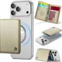 Defencase for Magsafe Wallet Magnetic Card Holder RFID Blocking, PU Leather Minimalist Phone Wallet for MagSafe Phones and Cases for iPhone 17/16/ 15/14/ 13/12/ Pro/Max/Plus/Air, Gold