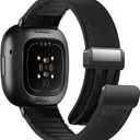 Magnetic Leather Bands Compatible with Fitbit Versa 4/Versa 3/Sense 2/Sense Women Men, Magnetic Clasp Wristband Accessory, Adjustable Soft Replacement Fitbit SmartWatch Strap- Black