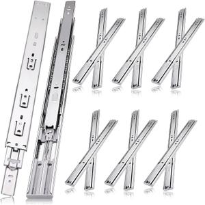 16 inch Drawer Slides 6 Pairs (12pcs) Soft Self Close 3 fold Full Extension Ball Bearing Cabinet Drawer Glides Side Mount for Dresser, Cabinet, Kitchen 100 LB Capacity 16" Silver