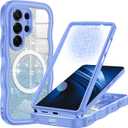 Hekodonk for Galaxy S26 Ultra Case Magnetic,[Cute Wave][Compatible with Magsafe][Built-in Tempered Glass Screen Protector] [Glitter Card] Full Body Bling Case for Samsung Galaxy S26 Ultra,Light Blue