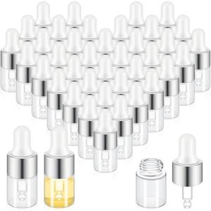 100 Pcs Mini Glass Oil Dropper Bottle Bulk, Clear Essential Small Empty Bottles Sample Containers Perfume Liquid Vials with Cap for Traveling (2 ml,Silver)