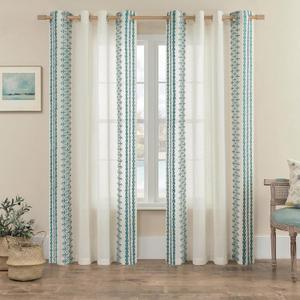 Curtains 108 Inches Long 2 Panels Sets for Living room Bedroom Grommet Light Filtering Bohemian Curtains Flax Drapes Dining Room Large Window Privacy Farmhouse Decor, 52x108 Inch Length, Teal Blue