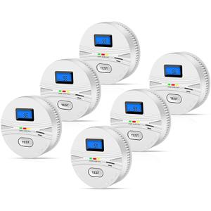 6 Pack Smoke and Carbon Monoxide Detector with Test Button and Digital Display,2-in-1 Smoke Detector Carbon Monoxide Detector Combo with Batteries,Fire Alarm for Home