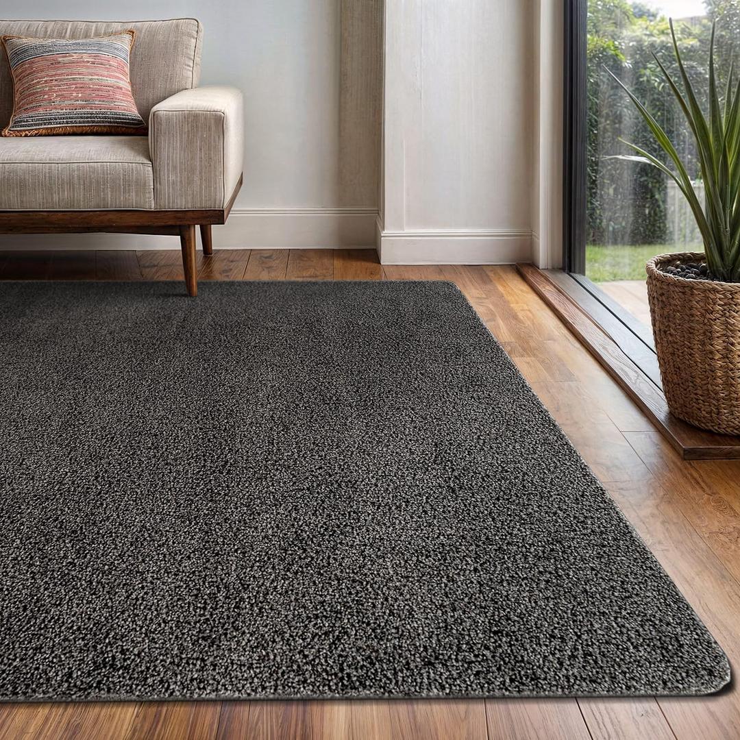 Area Rug 3x5 Dark Gray Washable Indoor Rug Solid Non Slip Easy to Clean Non Shedding Indoor for Living Room Bedroom Kitchen Dining Room or Hallway (3 X 5 Dark Gray)