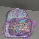 KLFVB 3PCS Unicorn Backpack, 16" Sequin Kids Girls Bookbag and Lunch Box, Preschool Backpacks for Elementary Students
