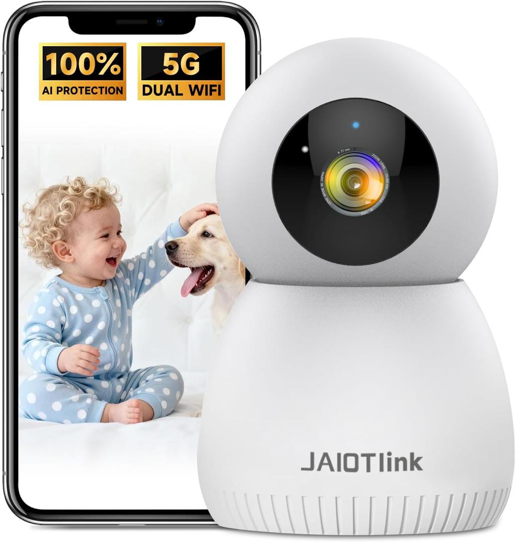 JAIOTlink 2K Baby Monitor with Phone App, 360 Pan-Tilt Indoor Camera for Home Security, AI Human/Pet Detection, Night Vision, 2-Way Audio, WiFi 2.4G/5G, SD/Cloud Storage, Compatible with Alexa