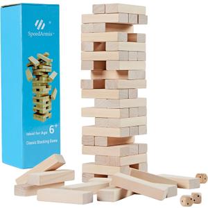 Mini Tumble Tower, 54PCS Wooden Stacking Game for Teens - Pine Stack Timber Board Games with 4 Dice Set - Classic Xmas Gifts for Teens (Stack To Over 1.5FT)