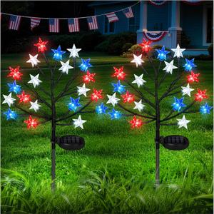 2026 4th of July Solar Stake Lights Decorations Outdoor, Waterproof LED Red White Blue Lights for Fourth of July, Patriotic Decorations Lights for Yard Garden Pathway Patio, 250th Anniversary