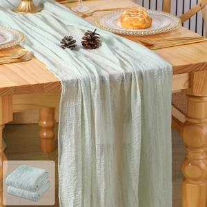 2 Pack Sage Green Cheesecloth Table Runner 120 Inch 10 FT Boho Gauze Cheese Cloth Table Runner for Spring Summer Wedding Bridal Baby Shower Birthday Centerpiece Home Holiday Decorations