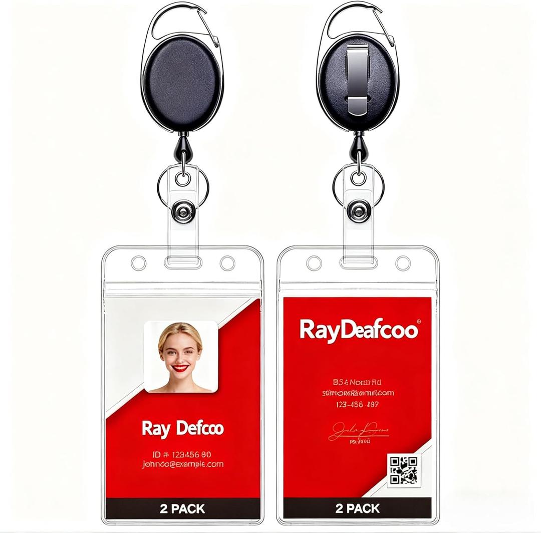 ID Badge Holder with Retractable Clip and Keychain, Includes 2 Vertical & 2 Horizontal Clear Name Badge Holders with Clip & Black Badge Reels, for ID Cards, Nurses, Teachers, Office Staff