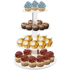 4 Tier Cake Stand, Acrylic Round Cupcake Stand Clear Cupcake Tower Holder Display Stand for Party, Birthday, Wedding, Dessert, Baby Shower Decor